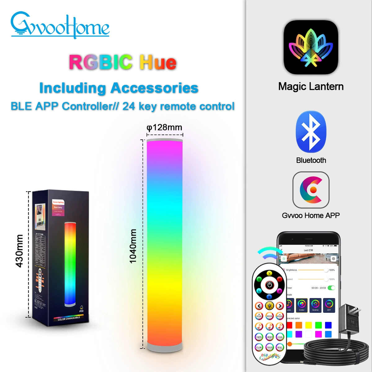 LED-торшер ГввоотХоум RGBW Bluetooth/ Wi-Fi, управление приложением, высотой 1.04 м