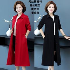 春秋の新型のお母さんのハイエンドの純色のシャツの襟の長いタイプの風衣のファッション的な広い奥さんの洋風はゆったりしていて痩せているコートを現します。