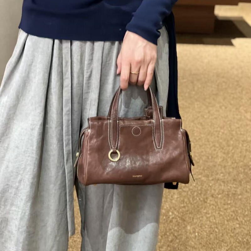 Songshan Xiaosong Mini Crossbody Bag Unisex Vegetable-Tanned Leather Handbag Crossbody Boston Bag Travel Bag