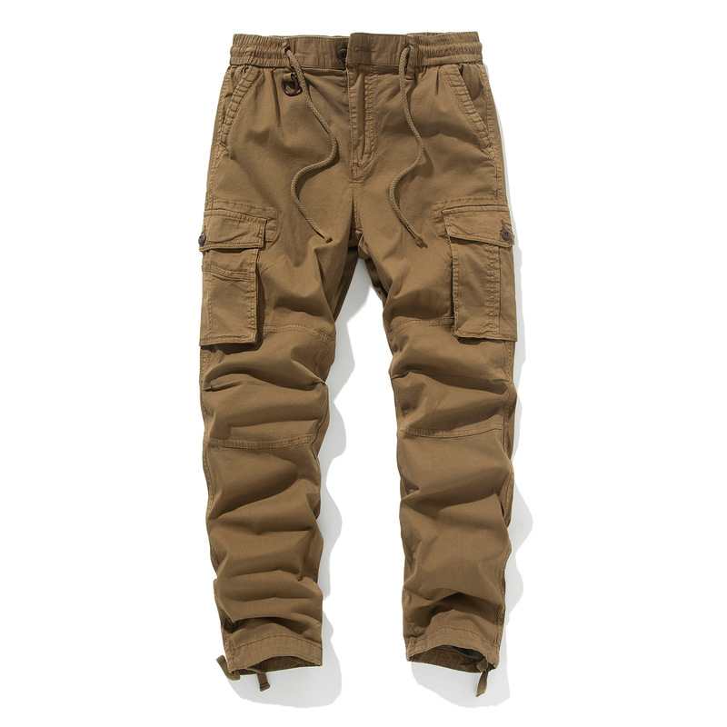 Men's Spring and Summer New Style Washed Multi-Pocket Cargo Pants, Elastic Loose Straight-Leg Pants, Outdoor Sports Paratrooper Navy Training Pants