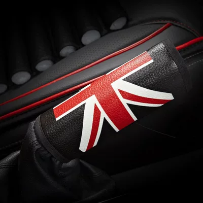 Comfortable Anti-Abrasion Protective Cover – Seat belt shoulder pad - leather-red-black-union-jack-thin-handbrake-cover-1-piece