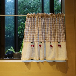 Cafe Line Cherry Half Curtain Half Curtain Curtain Door Curtain American Country Wear Rod Coffee Curtain Cabinet Door Curtain