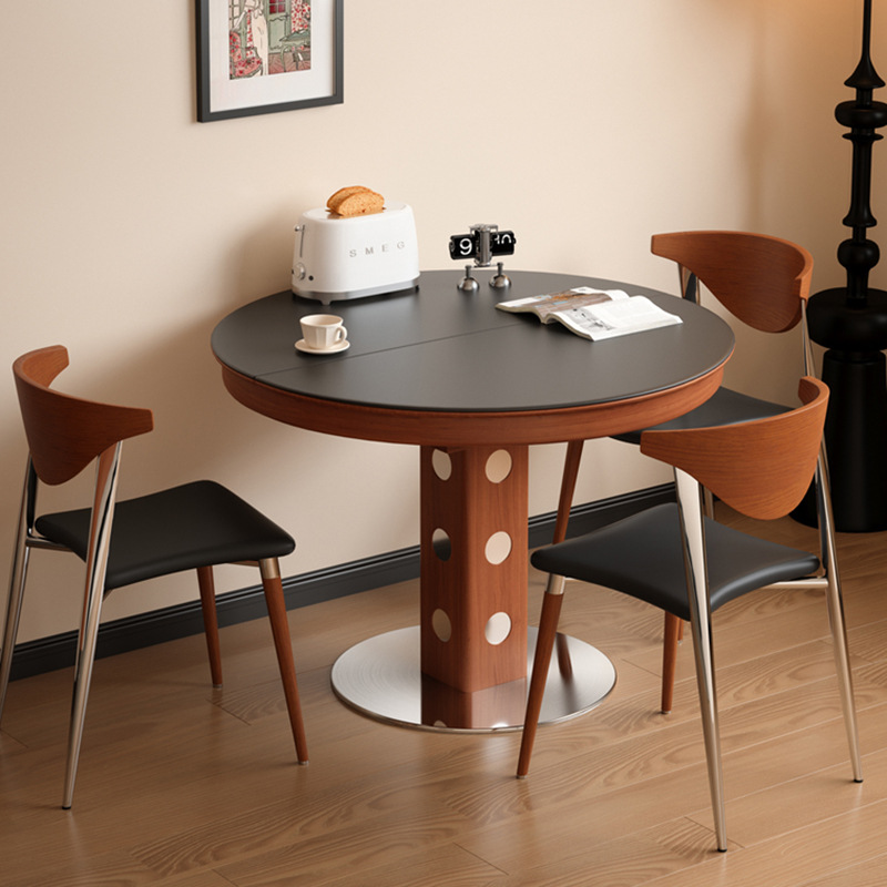 Bauhaus negro nuevo estilo retrógrado francés tabla de comedor retráctil de madera maciza elíptica plegable mesa redonda pequeña mesa doméstica
