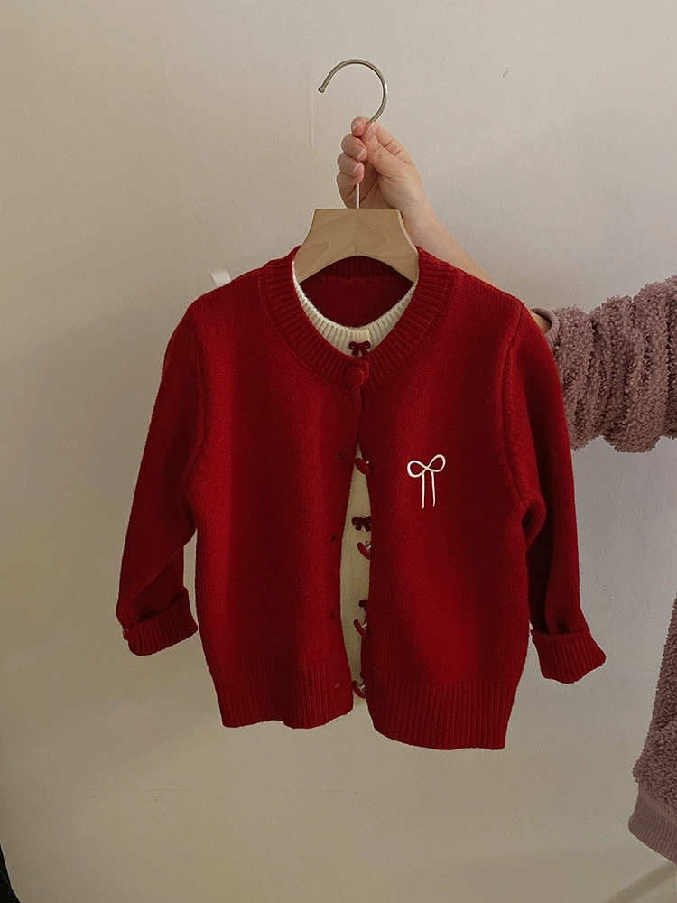 Demi-season set, sweater with bow, cardigan, shirt, leggings, trousers, Korean style