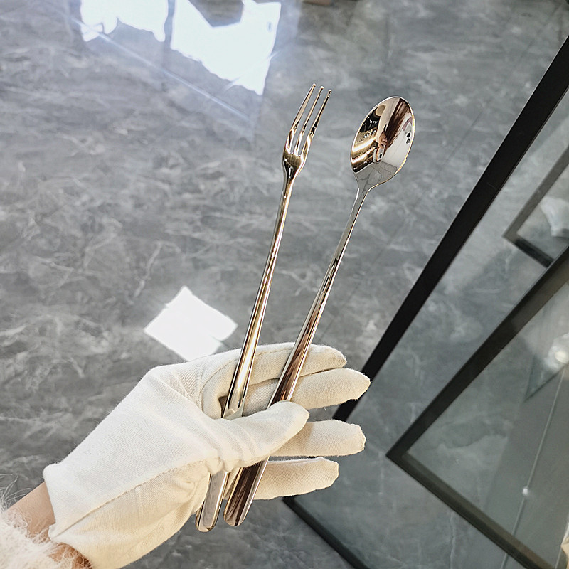 Stainless Steel Fruit Dessert Spoon and Fork, Creative and Elegant Cake Fork, High-End Household Long-Handled Ice Cream Spoon, High-Value Spoon and Fork Set Stainless Steel Fruit Dessert Spoon and Fork, Creative and Elegant Cake Fork, High-End Household Long-Handled Ice Cream Spoon, High-Value Spoon and Fork Set