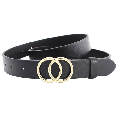 Korean Trendy Double Round Buckle Black PU Jeans Belt for Students - Versatile Jeans Belt for Women, Simple and Elegant