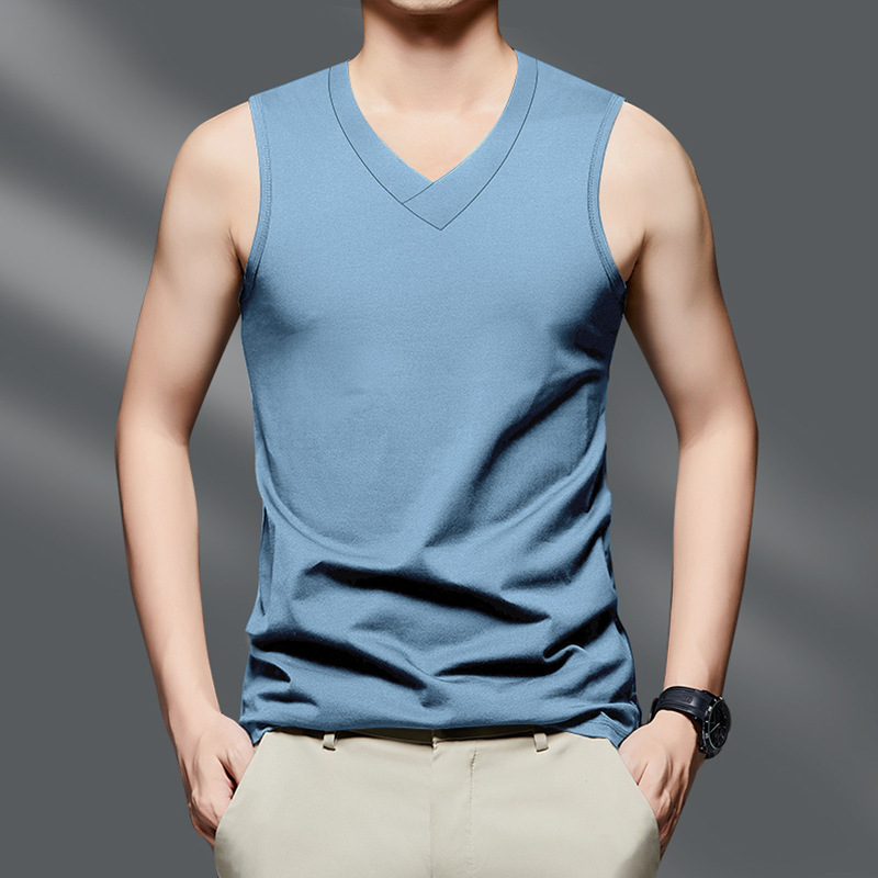 2026 High Quality New V-neck Men's Sleeveless Camisole Solid Color Vest For Summer Slim Fit Sports Outerwear Trend Top_viptrois.com