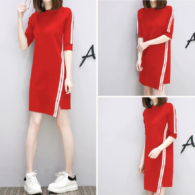 Футболка с коротким рукавом оптом женская 2023 летняя Корейская версия универсальная тонкая Классическая длинная Базовая платье с двумя полосками