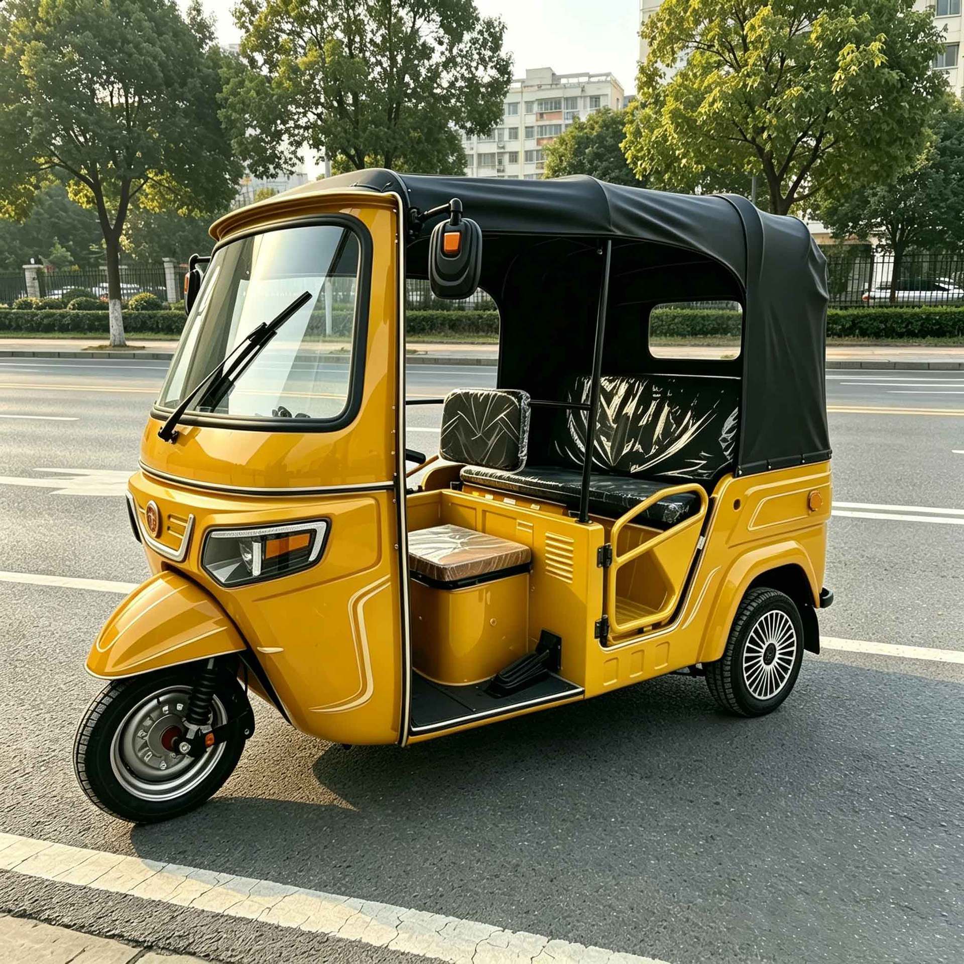 Fuel-Powered Three-Wheeled Yellow Durable Vehicle for Export to Africa and Southeast Asia, Passenger Vehicle with Canopy for Africa