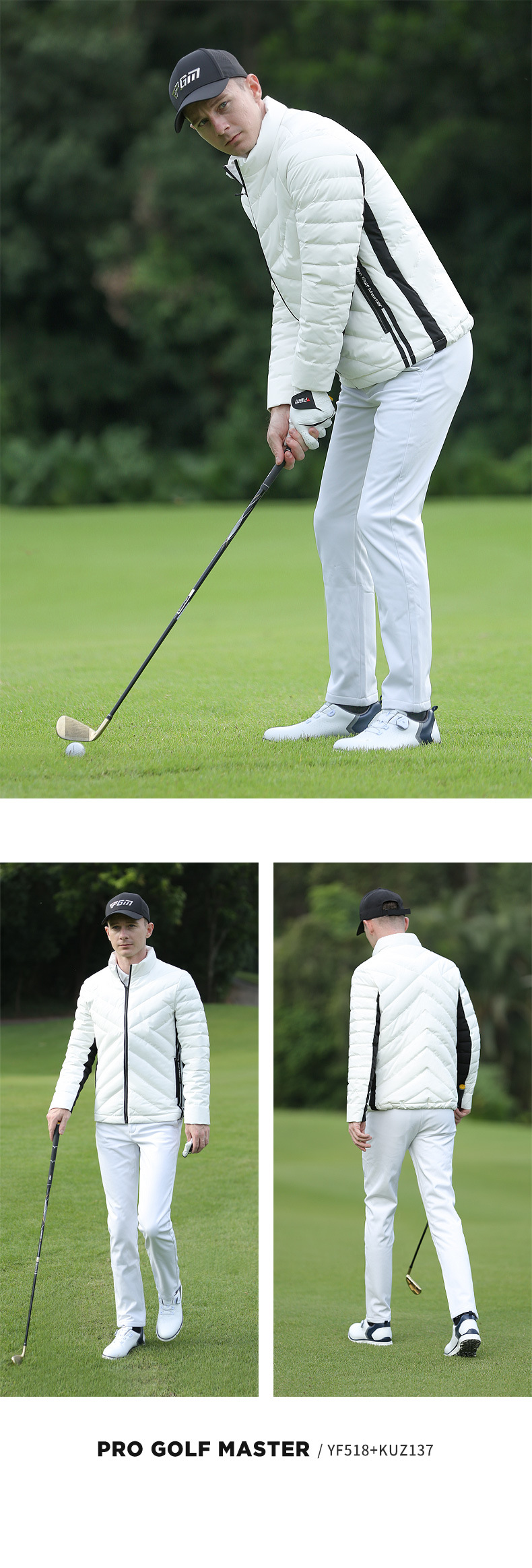 Áo khoác golf nam dài tay mùa đông lông vịt trắng dày thể thao cổ đứng — YF518-Áo khoác trắng, YF518-Áo khoác đen chi tiết 7