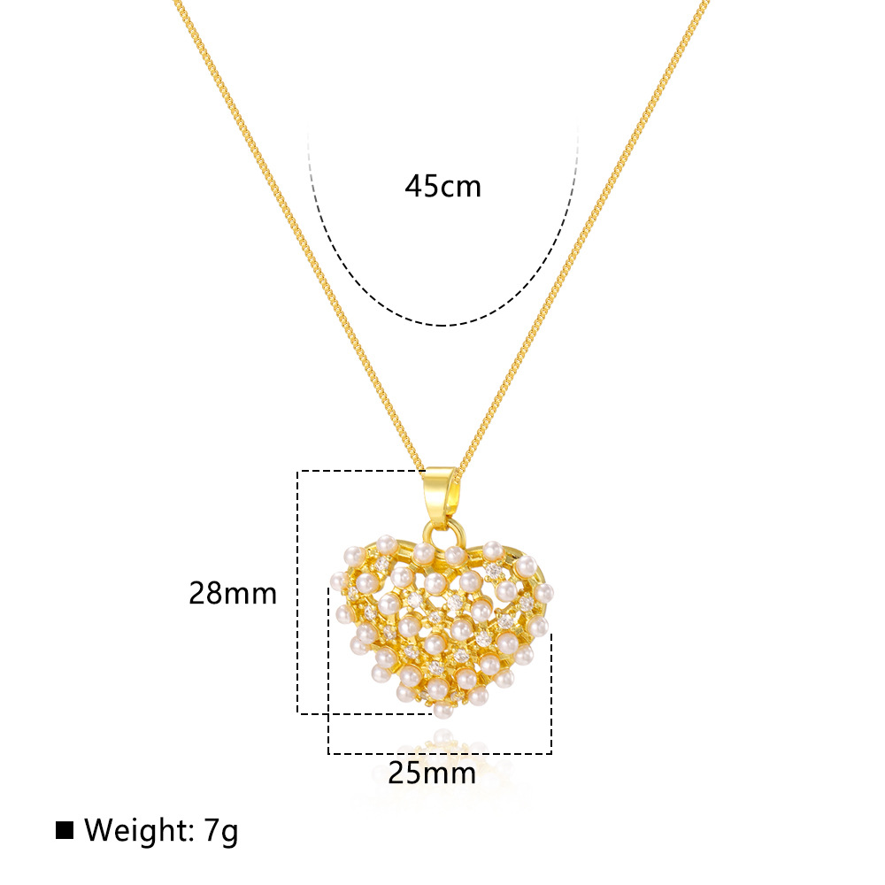 Daily Occasion Wholesale Jewelry Elegant Heart Shape Copper Artificial Pearls Zircon Pendant Necklace Box Chain