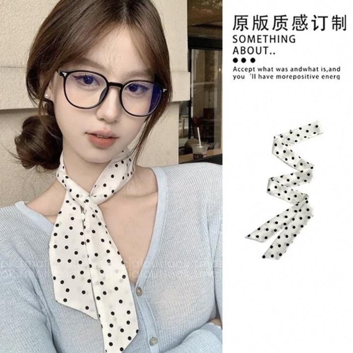 White polka dot silk scarf-145cm