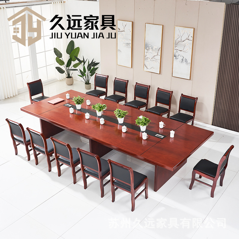Conference Table, Long Table, Simple Conference Room Desk, Large Meeting Table, Solid Wood Multi-Person Training Table and Chair Combination, Commercial Use