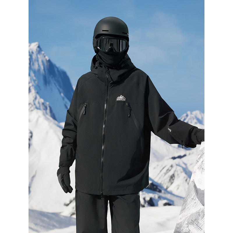 Wholesale running volume 2024 winter hooded waterproof windproof mountaineering suit men's neutral wind fleece-lined thickened hooded ski suit