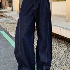 【ONEARTS ジーンズ】春夏新作 薄手 スプライシング スプリット ファッション シミターパンツ ドレープ カジュアル ジーンズ