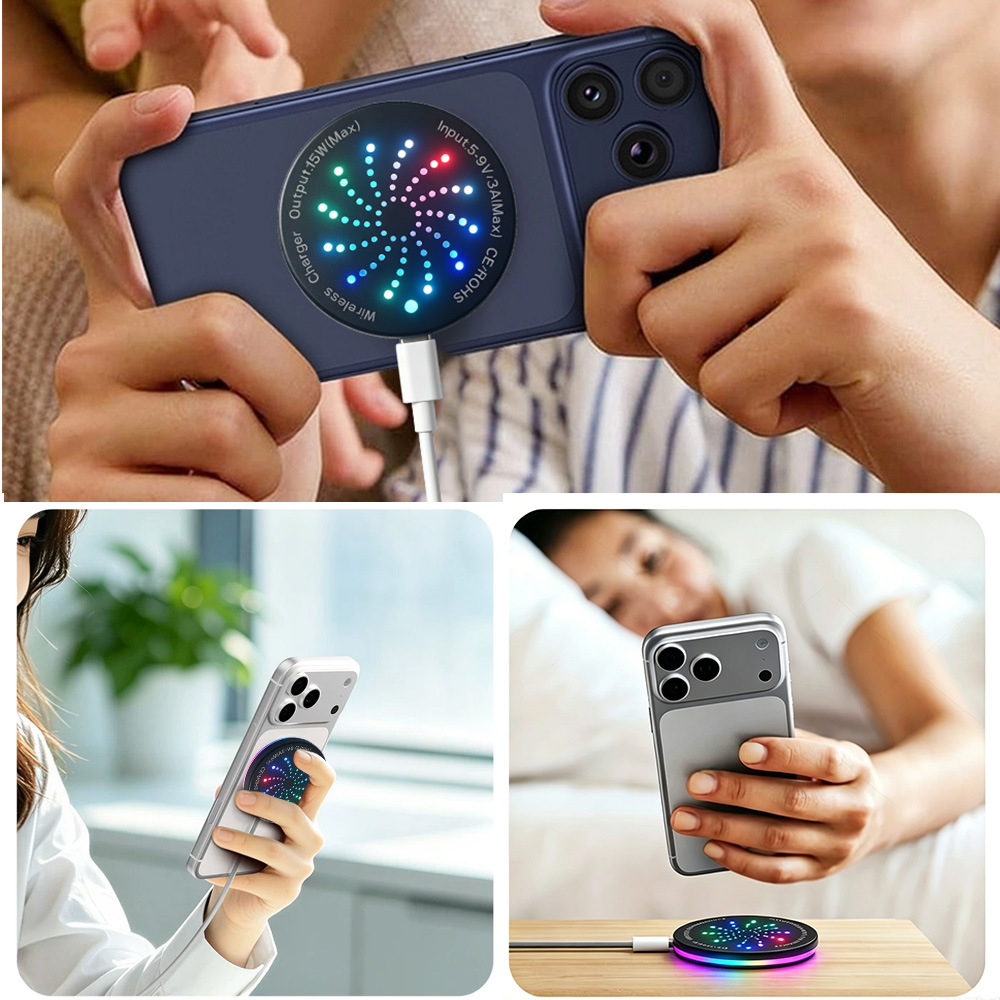 2026 cargador de absorción para teléfonos móviles de automóviles cargador inalámbrico de luz de atmósfera 15W flash cargador adecuado para cargar Apple image 4