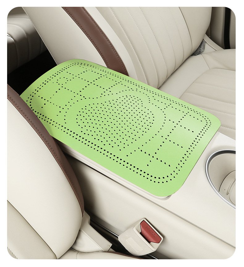 Car armrest box pad, suede cartoon heart perforated armrest box protective cover, universal central armrest heightening pad
