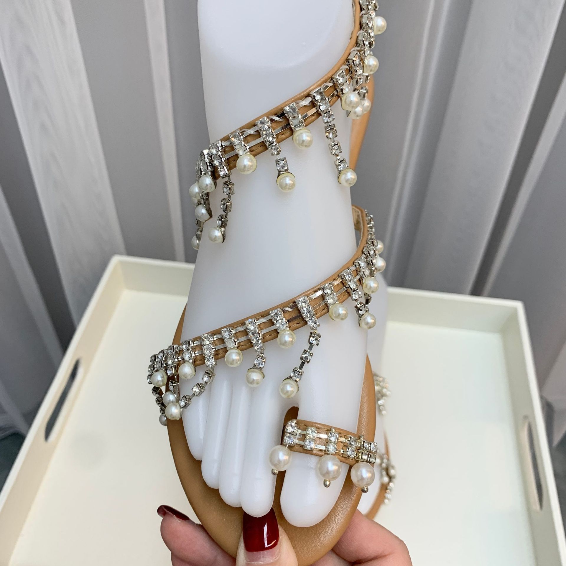 pearl rhinestone beach sandals  NSCA39734