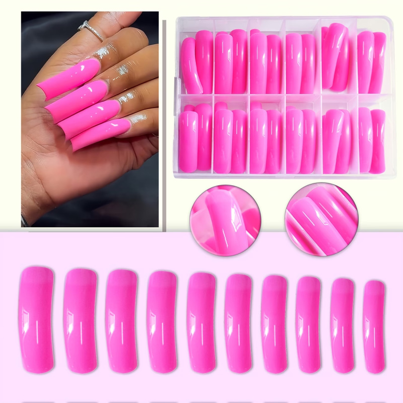 12-Piece Set of 240 Pieces of European and American Style Wearable Nails, Sweet and Cool Minimalist Design, Pure Pink with a High-End Feel, Long Curved Nails