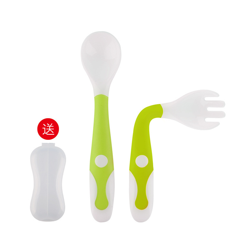 Baby About Children's Tableware Curved Spoon Fork Set Baby Eating Fork Spoon Crooked Spoon Exercise