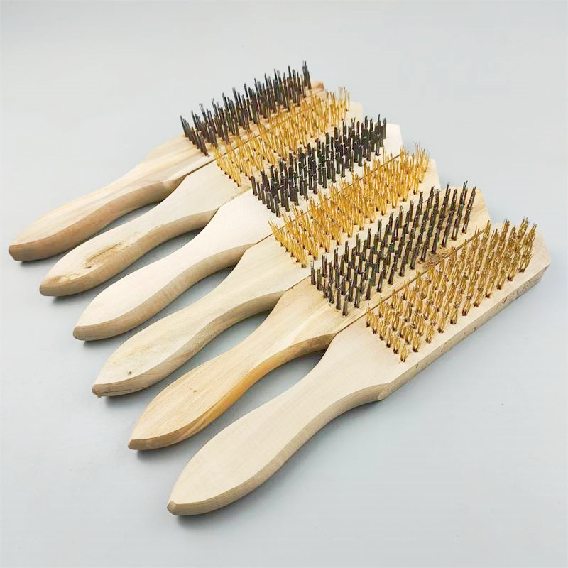 In-Stock Wooden Handle Rust Removal Brush, Long Handle Iron Brush, Black Wire Polishing Brush for Crafts, Fish Scale Brush, Industrial Wooden Handle Steel Wire Brush