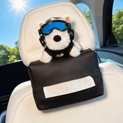 2026 New Cute West Highland Car Tissue Box, Hanging on the Rear Headrest, High-End Style for Women (Car tissue box/set) - black-sweater-ski-west-highland-tissue-box