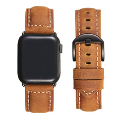 適用於蘋果手錶真皮錶帶復古瘋馬皮apple iwatch 7代智能錶帶45mm
