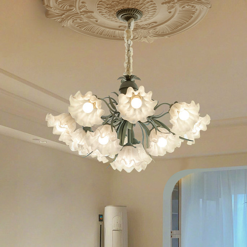 French pastoral style living room chandelier, lily of the valley flower lamp, Internet celebrity retro creative master bedroom lamp, restaurant American lamp