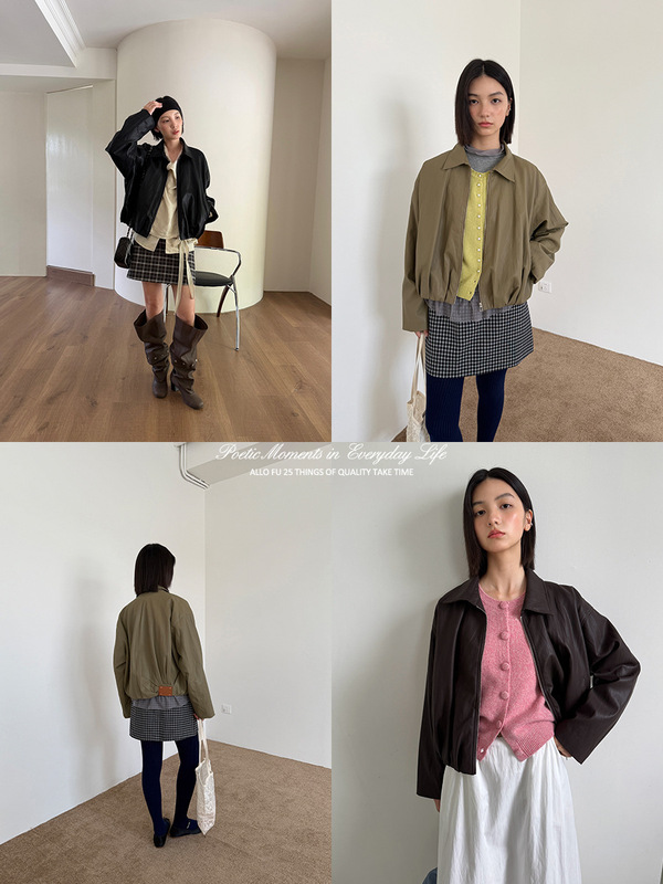 AlloFu 超柔软短款休闲皮衣外套女2025秋季新款宽松夹克上衣23613|undefined