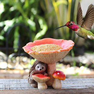 Cross-border New Hedgehog Mushroom Bird Feeder Ornaments Creative Resin Outdoor Garden Animal Feeder Statue Decoration