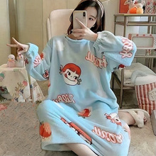 睡裙女秋冬季法蘭絨可愛卡通2023年新款珊瑚絨加厚保暖裙子家居服