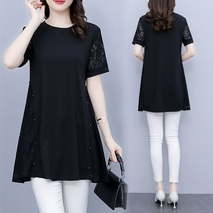 2025 New Summer Style Beaded Cover-Up Slimming Look Plus Size Women's Fat Girl Tops T-Shirt