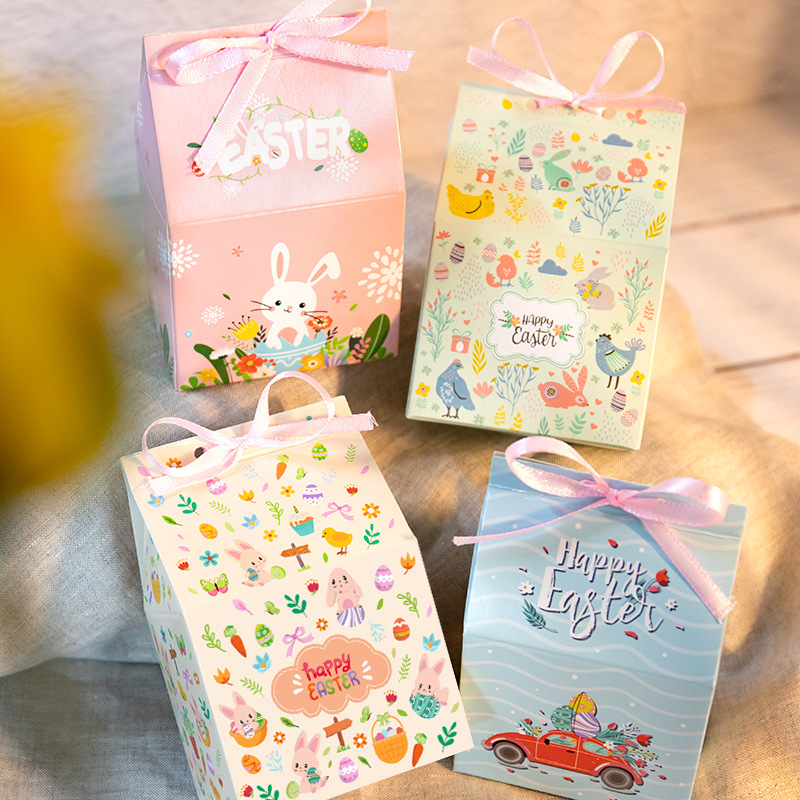 复活节礼品盒 创意房子卡通小糖果盒 可爱兔子派对包装纸盒24套装
