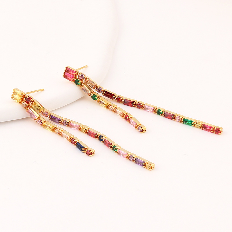 Simple Style Tassel Copper Earrings Plating Zircon Copper Earrings