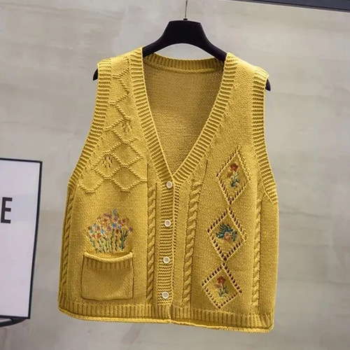 Art Deco Retro Style Autumn Knit Cardigan New Lace Embroidered Vest Jacket Women Loose Matchy Matchy Open Cardigan