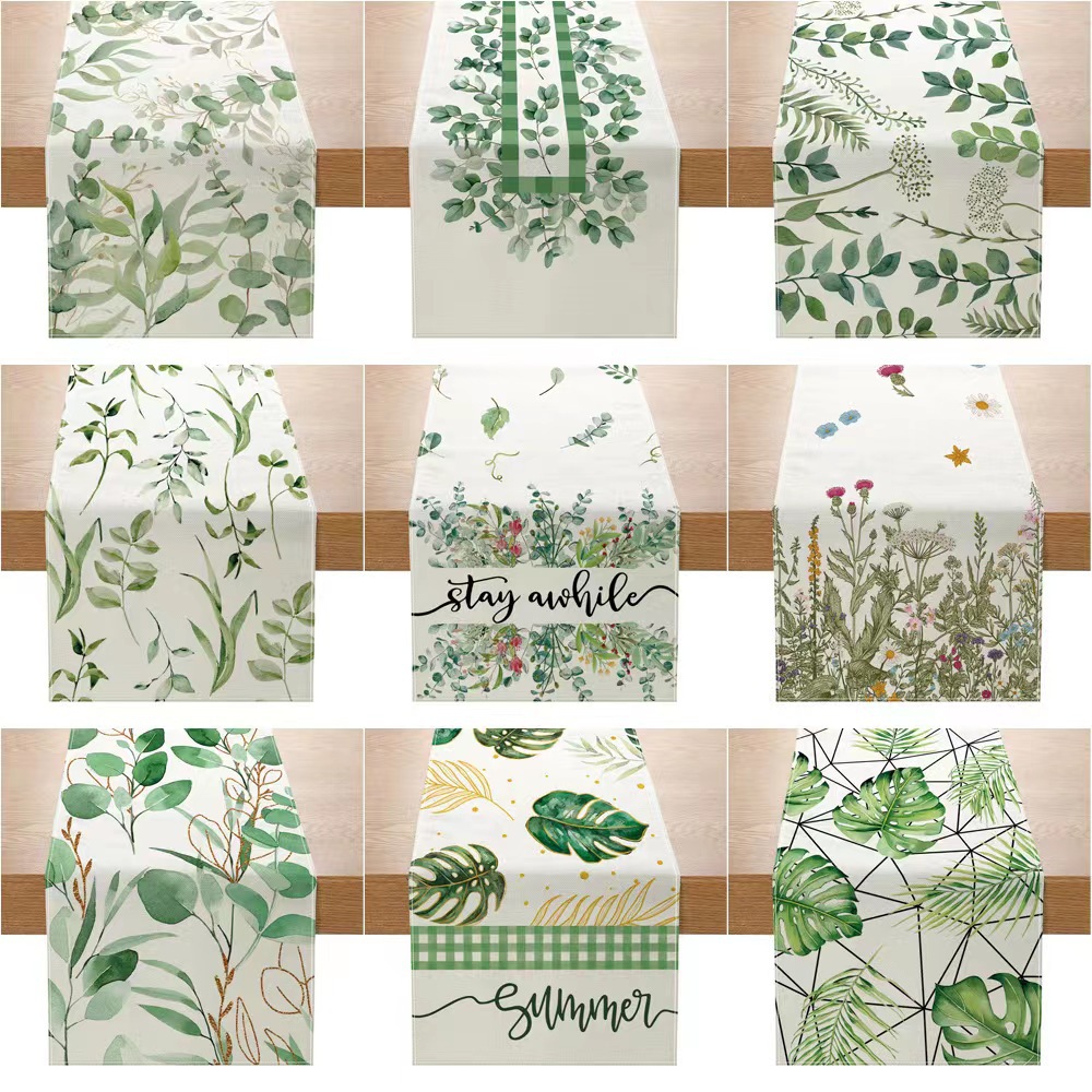 Nórdico verde planta serie impresa corredor de mesa Lino hogar decoración mesa de café tela decorativa Amazon