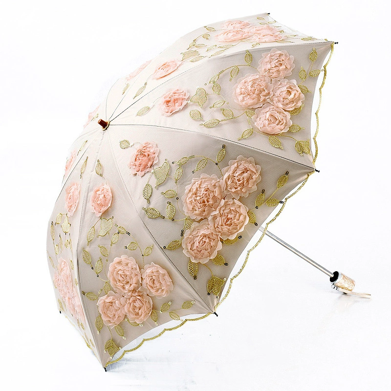 Double-layer umbrella solar-powered for princess, sun protection, UV protection, with embroidery