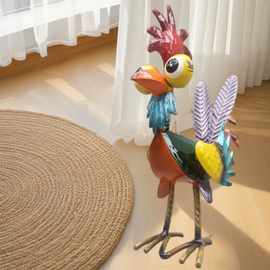 外贸跨境亚马逊爆款铁艺彩绘公鸡别墅花园装饰摆件民宿景观杂货