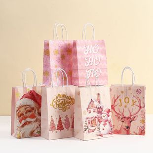 Cross Border New Christmas Tote Pink Packaging Bag Shopping Bag Kraft Paper Bag Party Candy Gift Bag