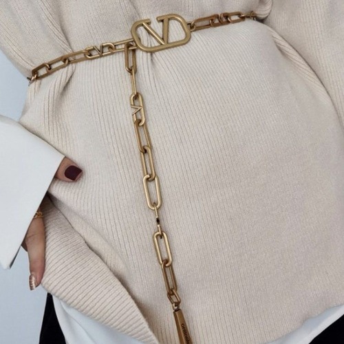 Retro waist chain women's spring summer trench coat with metal decoration chain, Instagram style, suit style, thin waistband, waist chain