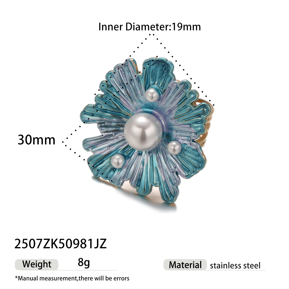 Anillo de acero inoxidable de estilo europeo y americano Tena, lujo ligero, plantas de nicho, flores, imitación de perlas, anillo de acero de titanio, venta caliente transfronteriza femenina
