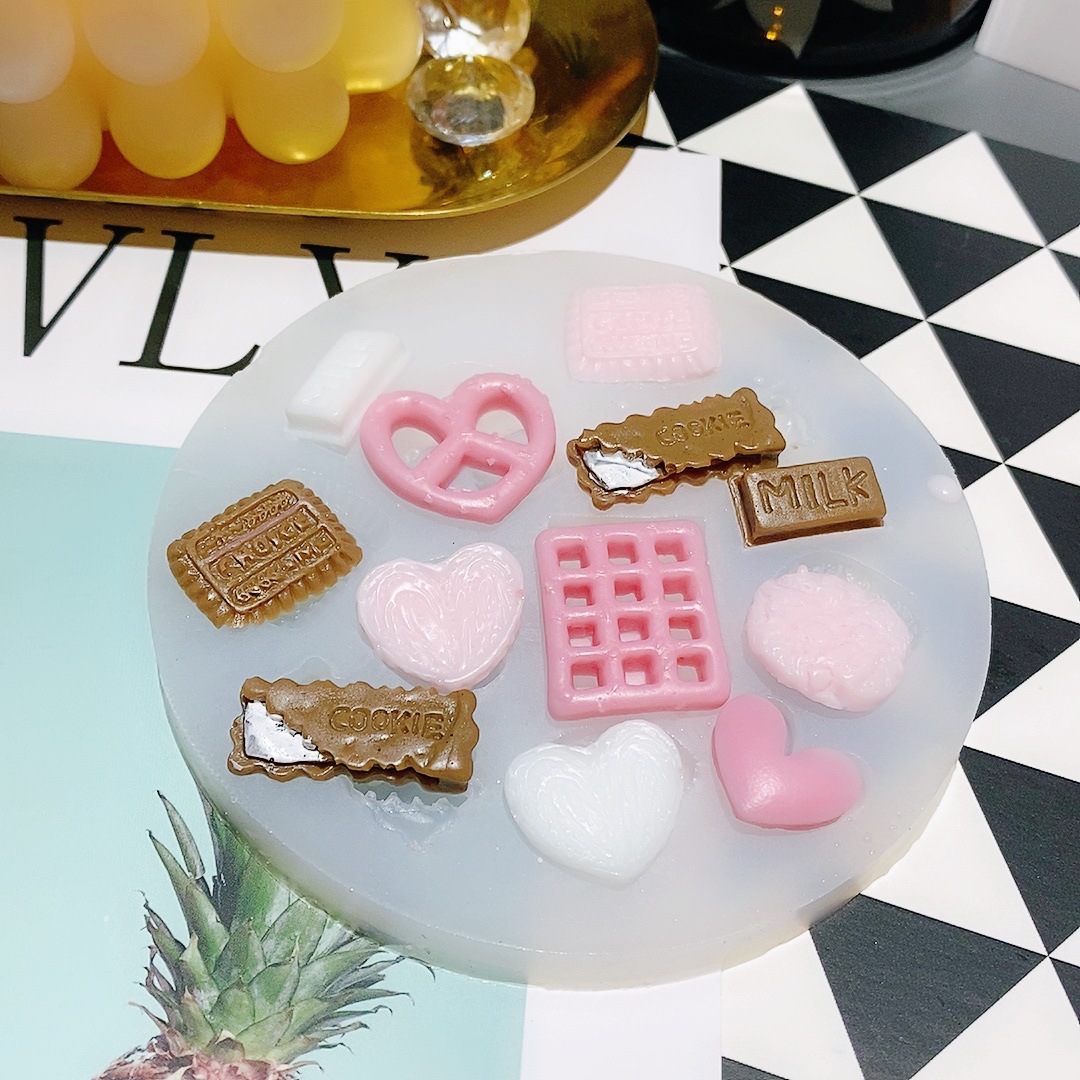 Mini simulación galleta crema de chocolate pan amor queso forma silicona molde fondant Decoración