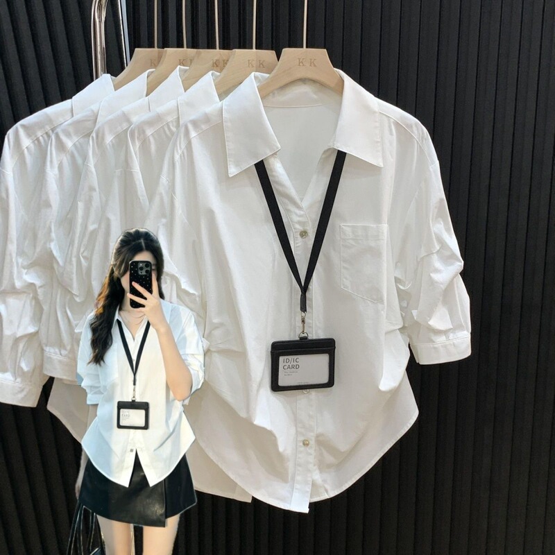White Loose-Fitting Shirt for Women, New Spring and Summer Style, French-Style Lazy Style, Three-Quarter Sleeve Shirt, Simple and Versatile Top White Loose-Fitting Shirt for Women, New Spring and Summer Style, French-Style Lazy Style, Three-Quarter Sleeve Shirt, Simple and Versatile Top