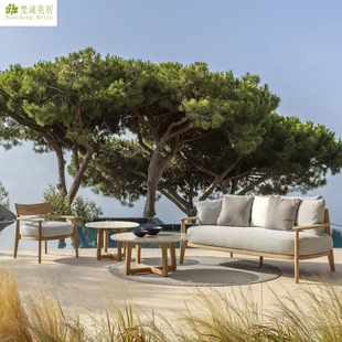 Outdoor teak sofa courtyard villa garden balcony leisure outdoor waterproof sunscreen solid wood furniture combination