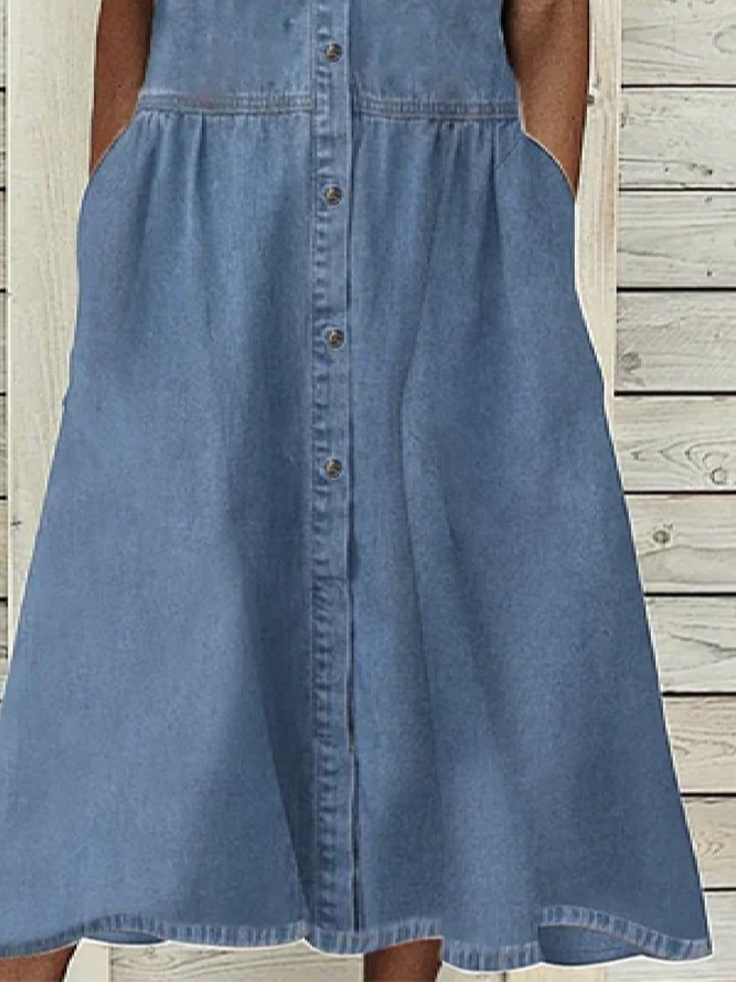 Frau Denim-kleid Einfacher Stil Ablehnen Kurzarm Einfarbig Midi-kleid Täglich Straße display picture 3