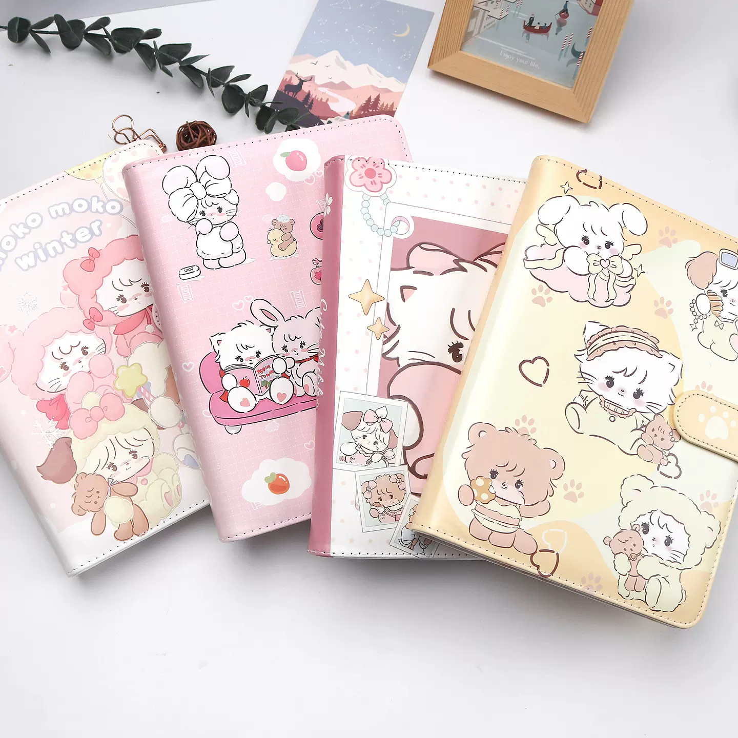 新款小红书可爱A5皮质活页本手账本高颜值6孔卡通学生笔记日记本