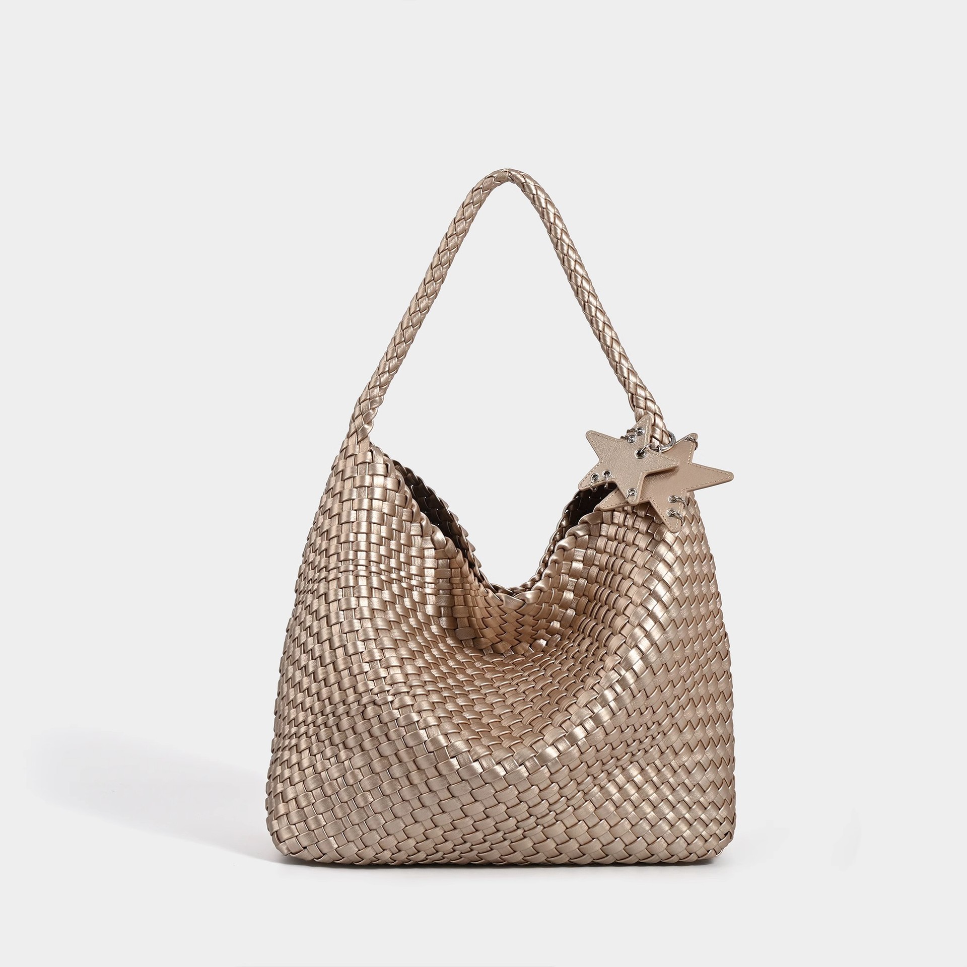 Charlene & Kangaroo Champagnerfarbene Gewebte Damen Tragetasche_voghion.com