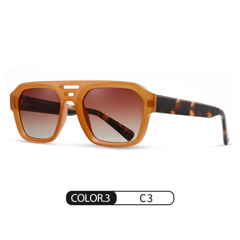 Gafas de sol de doble viga de pierna ancha con montura cuadrada S31120 Gafas de sol polarizadas de moda de alta gama para mujer Gafas de sombra de placa para exteriores