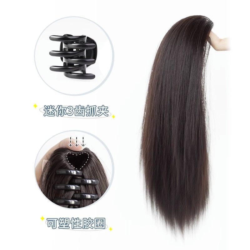 Nuevo estilo Cola de Caballo de simulación de mujer Clip-on medio-pelo corto recto corbata alta mullida falsa Cola de Caballo cascada trenza corta Cola de Caballo femenina