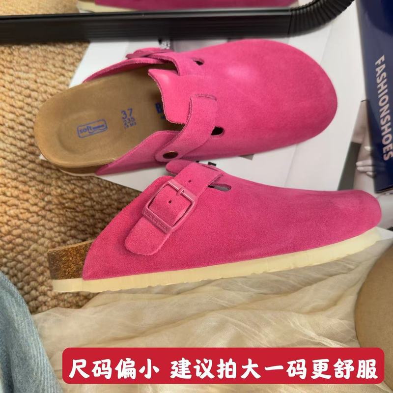 Boken シューズ フルカット牛革ハーフパックレディースカラフルな春と秋の新しいハーフスリッパ女性の怠惰な靴アウターウェア包頭スリッパ|undefined